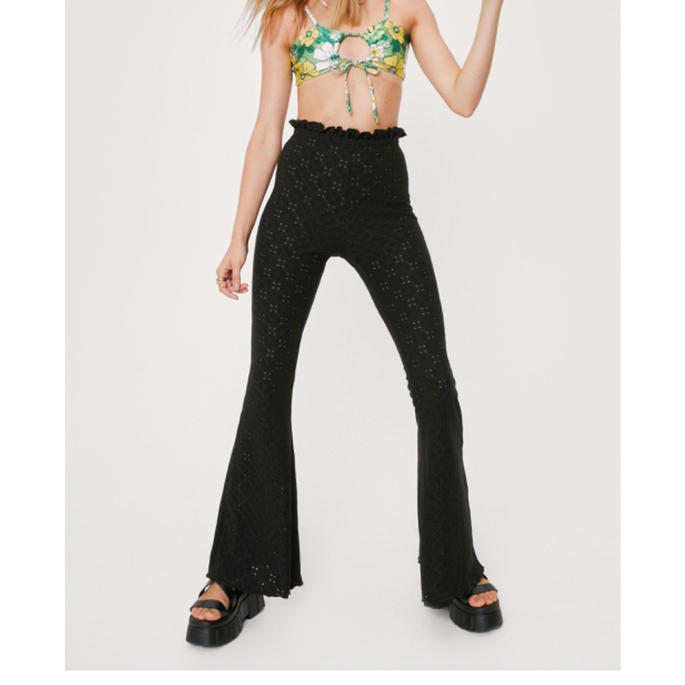Ruffle Waist Flare Pants